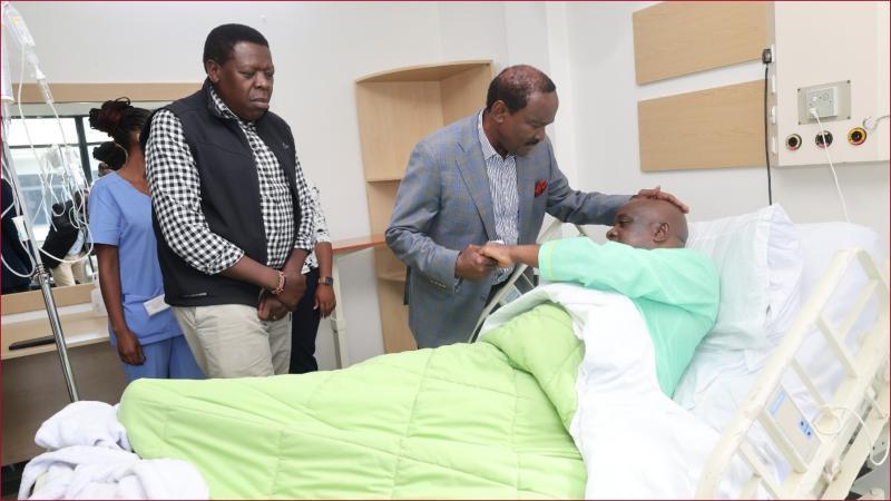 Wiper leader Kalonzo Musyoka checking on Senator Godfrey Osotsi in hospital.